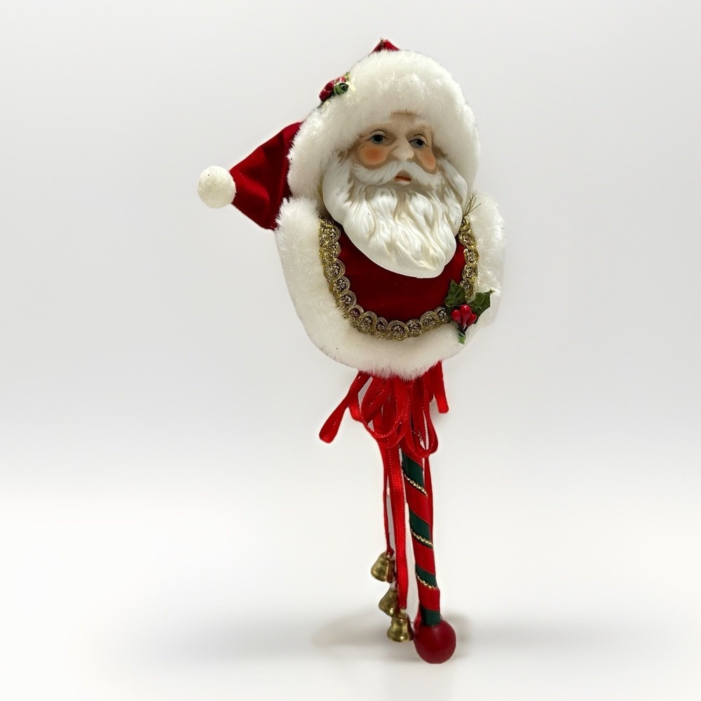 Vintage Kurt Adler Porcelain Dressy Santa Head‎ On Pole Ornament Tall 8"  1992